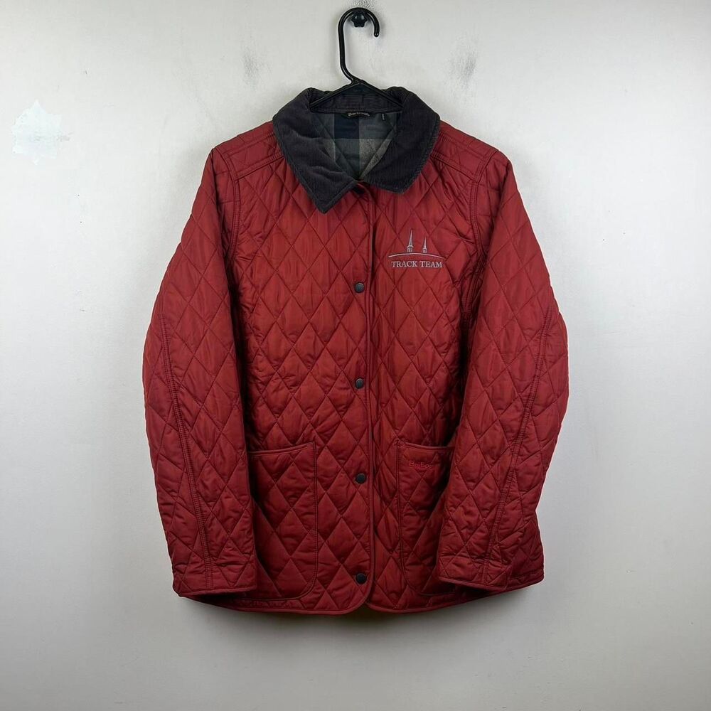 Barbour Red Quilted Track Team Jacket Size 12